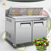 Réfrigérateur de comptoir commercial en acier inoxydable, table à salade, équipement de préparation de pizzas