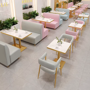 Ensemble de table et de chaises de restaurant en bois, mousse haute densité, durable, <span class=keywords><strong>rose</strong></span>, pour boutique de gâteaux, mobilier commercial, table à manger, stand, lait, bubble tea - Product Image 2