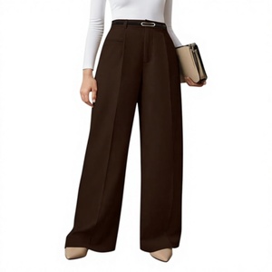 Pantalon de bureau décontracté pour femme, taille haute, coupe droite, jambe large, confortable, élégant et décontracté, en tissu doux et tendance - Product Image 1