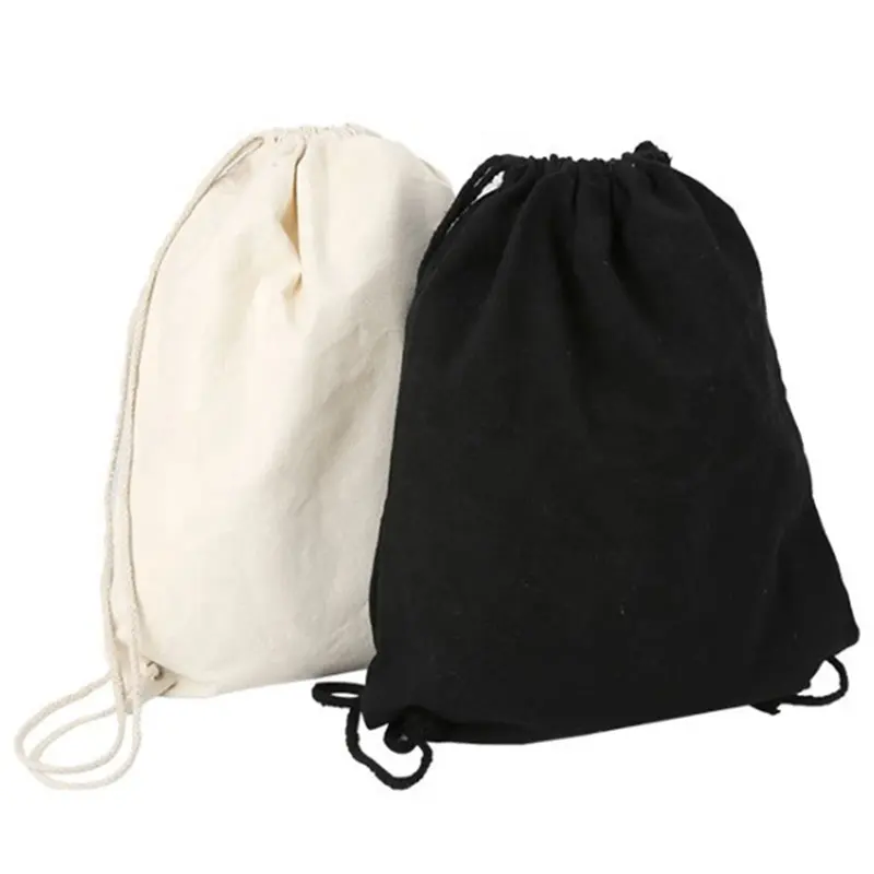 Canvas bag shoulders drawstring bundle pockets custom creative shopping student backpack bag cotton drawstring bag black