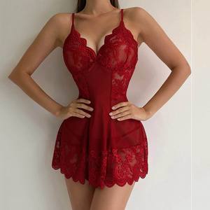 Haute qualité femmes Sexy slip robe côté broderie dentelle fente pyjamas femmes Sexy Lingerie dormir <span class=keywords><strong>Seyx</strong></span> sous-vêtements pyjamas - Product Image 2