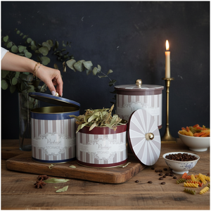 ชุดกระป๋องโลหะทรงกลมขนาดเส้นผ่าศูนย์กลาง175มม. (3ชิ้น) ดีไซน์สวยหรู - Product Image 3