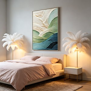 <span class=keywords><strong>Dipinto</strong></span> a Olio Astratto Wabi Sabi con Onde Morbide, Natura Morta Dipinta a Mano, <span class=keywords><strong>Blu</strong></span> e Beige, Texture Ricca, Arte Moderna da Parete - Product Image 2