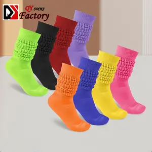 Ladies Colorful Scrunches Stacked Knee High Socks Extra Long Women Fashion Slouch Socks