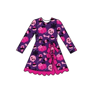 Vestito <span class=keywords><strong>da</strong></span> Yoga Personalizzabile per Bambine per Halloween, <span class=keywords><strong>Abito</strong></span> a Maniche Lunghe con Stampa Fantasma e <span class=keywords><strong>Zucca</strong></span>, Vestito <span class=keywords><strong>da</strong></span> Festa per Bambini con Decorazione a Fiocco - Product Image 2