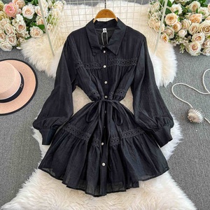 Fall New Shirt Dress Slim Lace <b>Lantern</b> Sleeve Short <b>Mini</b> Casual Dresses - Product Image 5