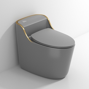 Hot Sales Flushing S-trap <strong>Black</strong> Color Bathroom One Piece <strong>Toilet</strong> Ceramic Wc <strong>Toilets</strong> with Gold Rim - Product Image 3