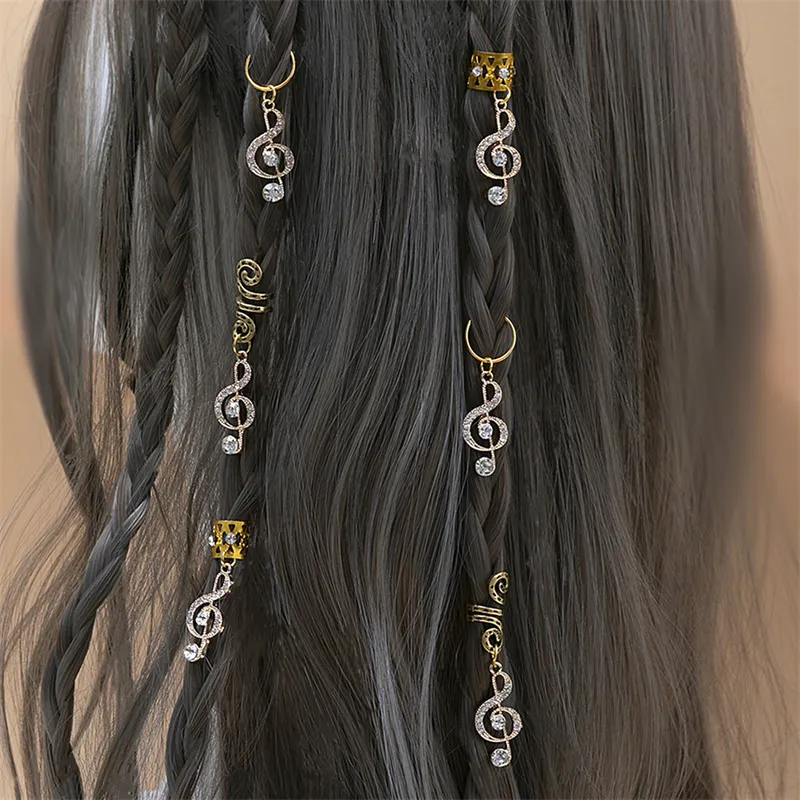 Ruyan populaire sale tresse accessoires alliage Note de musique pendentif bijoux printemps en forme de serpent cheveux boucle anneau de cheveux avec diamant