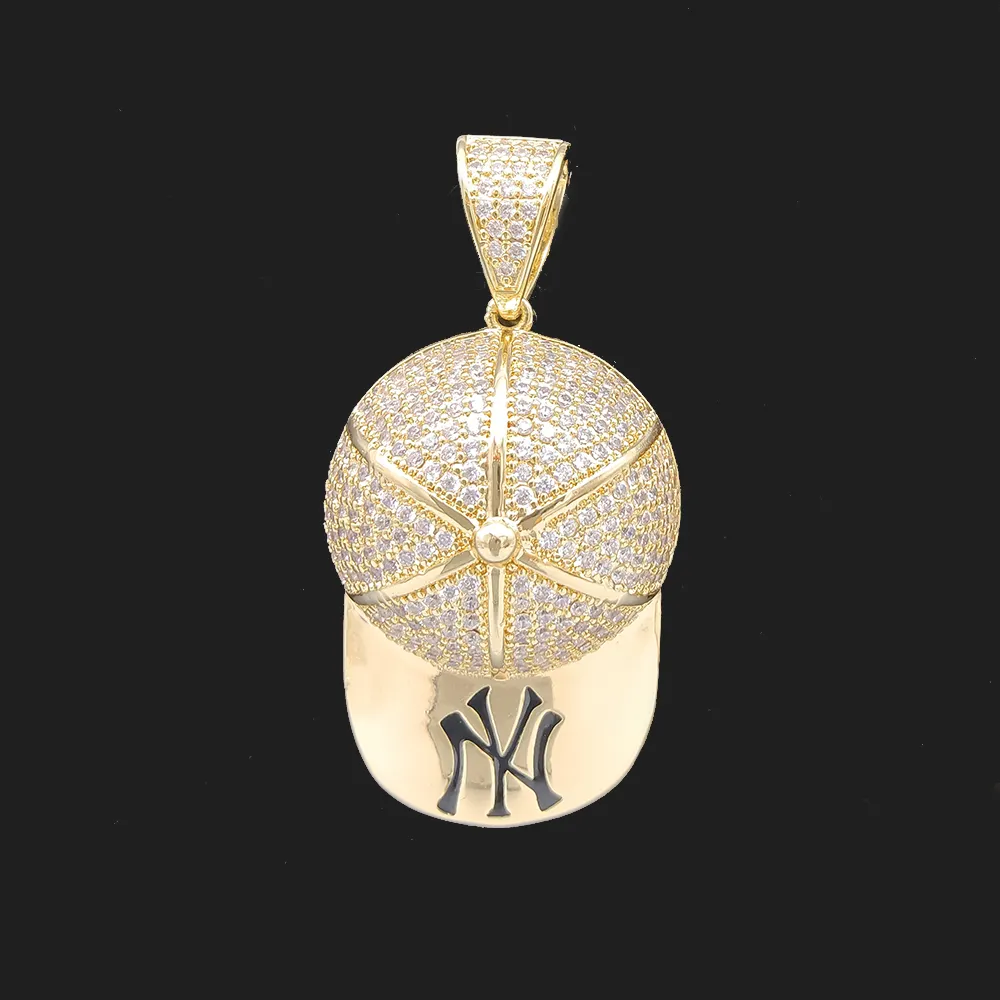 Hot Sale 14K Colgante Copper Cubic Zirconia Baseball Hat Hiphop Charm Gold Filled Jewelry Pendant For Men
