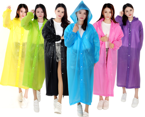 Portable Colorful PEVA Plastic Adult Raincoat with Waterproof Feature Hood and Sleeves for Outdoor Tour Designed for Girls