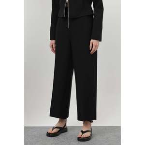 Puane Women's Black Zipper Detail <b>Darted</b> Trousers - Modern Fit High Waist Office Casual Pants for All Seasons - Product Image 3