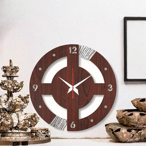 Horloge murale en bois ronde à affichage analogique à aiguilles, à quartz, pour la décoration du salon - Product Image 2