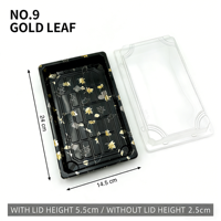 Boîte d'emballage alimentaire de style japonais en feuille d'or avec couvercle transparent noir pur pour supermarchés, traiteurs et livraisons
