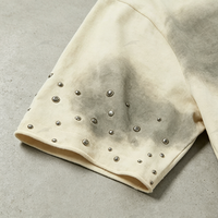 T-shirts Rétro Vieillis Effet Pulvérisé en Gros 100% Coton, T-shirt Homme Col Rond Épaules Tombantes Personnalisable avec Strass