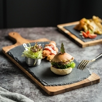 Plateau en ardoise noire naturelle personnalisé, plateau en bois pour fromage, sushi, steak, assiettes en bois et en ardoise pour restaurant