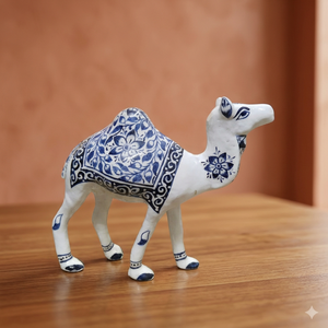NIRMALA HANDICRAFTS Handcrafted Blue Pottery Metal Camel Figurine | <b>Decorative</b> Statue Floral Pattern | Indian Hand-Painted - Product Image 2