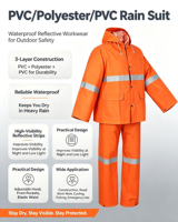 Ensemble de Pluie Unisexe en PVC Jaune, Imperméable et Pantalon en PVC/Polyester avec Bande Réfléchissante