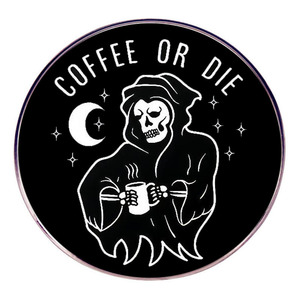 Spille da Bavero in Smalto Halloween 'Coffee or Die' con Motivo della <span class=keywords><strong>Morte</strong></span>, Distintivi <span class=keywords><strong>e</strong></span> Spille con Scritta 'Death' - Product Image 2