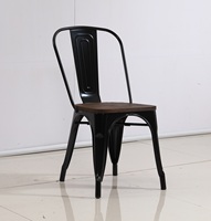 Vente en gros de chaise de salle à manger en métal noir meubles de salle à manger de style industriel rétro chaise de salle à manger en bois massif d'orme chaise de salle à manger en métal