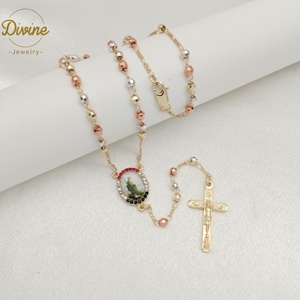 时尚批发热卖念珠项链黄铜14k三色念珠项链圣母玛利亚圣裘德念珠项链 - Product Image 2