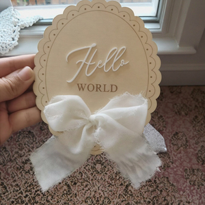 Ornement d'annonce de naissance en bois avec faible MOQ, panneau « Hello World » avec ruban blanc, accessoire photo pour hôpital, décoration de chambre d'enfant - Product Image 4