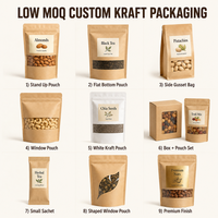 Sacs plats en papier kraft de qualité alimentaire pour noix, aliments secs, épices, biodégradables, écologiques, emballages simples avec logo et fenêtre