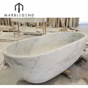 중국 백색 Carrara 단단한 대리석 욕조 주식 독립 구조로 서있는 욕조 자연적인 돌