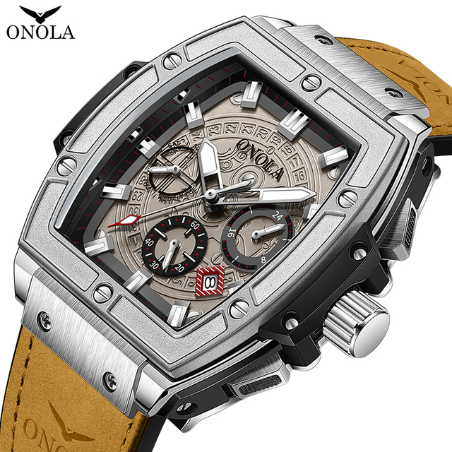 ONOLA 6813 Top 10 Brands Automatic Man Mechanical Watch Genuine Leather Strap Waterproof Chronograph Business Watch Company