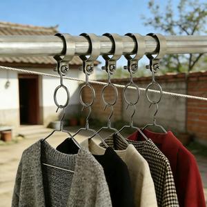 Séchoir à linge mural pour balcon extérieur en acier inoxydable 304 avec boucles coupe-vent antidérapantes et crochets rectangulaires - Product Image 1