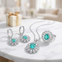 HUIYUE Ensemble de bijoux de luxe en argent 925 plaqué or avec fleurs de marguerite et de tournesol cultivées en laboratoire, comprenant boucles d'oreilles, collier et bague, idéal pour un cadeau