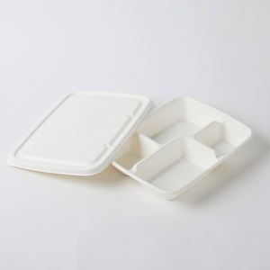 Barquette alimentaire scellable en pulpe de papier naturelle de canne à sucre, durable, jetable, biodégradable, écologique, blanche, à 5 compartiments, pour fêtes - Product Image 3