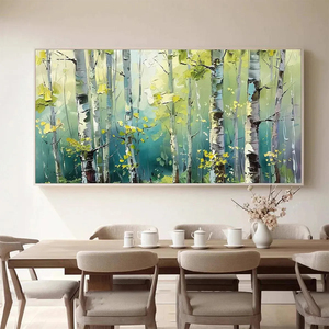 Pintura <span class=keywords><strong>de</strong></span> Abedul con Textura 3D, Arte <span class=keywords><strong>de</strong></span> Pared Verde Amarillo, Pintura al Óleo Abstracta sobre Lienzo para Decoración <span class=keywords><strong>de</strong></span> Sala <span class=keywords><strong>de</strong></span> Estar y Dormitorio - Product Image 2