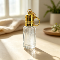 Bouteille en verre transparent octogonale de luxe avec bouchon à vis, style arabe, pour huile d'Oud Attar, avec porte-clés