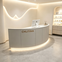 Comptoir de réception incurvé pour salon de beauté, comptoir moderne avec éclairage LED, table de réception de spa avec logo personnalisé