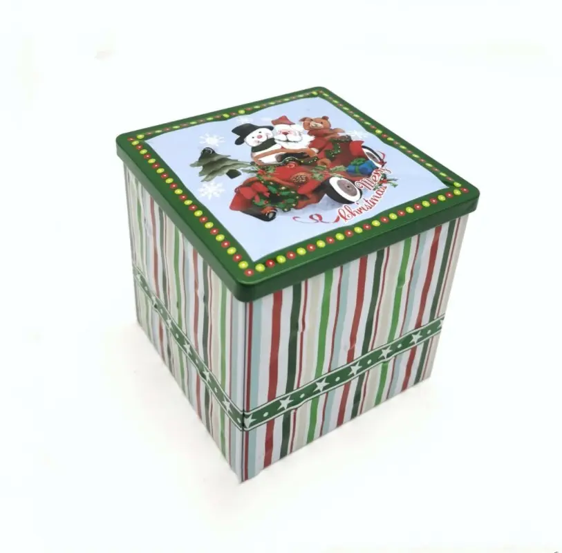 Food Christmas Cookie Chocolate Candy Food Metal Tin Storage Plate Gift Can Box With Lid Custom Packaging Wholesale