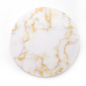 Base Redonda de MDF para Pastel, Personalizada, con Diseño de Mármol y Lámina Dorada, en Blanco, en Oferta - Product Image 1