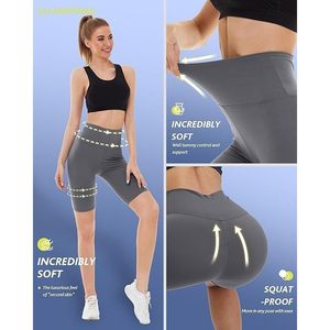 2025 paquete de 4 pantalones cortos deportivos de cintura alta para mujer 5 \ "/8 \" Control de barriga suave Atlético Yoga entrenamiento correr pantalones cortos de gimnasio - Product Image 2