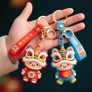 Llavero de PVC suave con diseño de dragón y danza del león en 3D, colgante de dibujos animados con material de metal, aleación y plástico de caucho. - Product Image 3