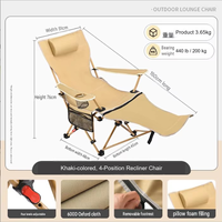 Chaise inclinable de camping robuste pliable 200 kg (440 lb) avec 4 positions réglables et repose-pieds amovible en Oxford 600D pour patio et jardin
