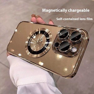 Cover posteriore in TPU trasparente placcato di lusso per <span class=keywords><strong>iPhone</strong></span> <span class=keywords><strong>13</strong></span> 16 <span class=keywords><strong>Pro</strong></span> Max elegante custodia magnetica per cellulare con pellicola protettiva - Product Image 4