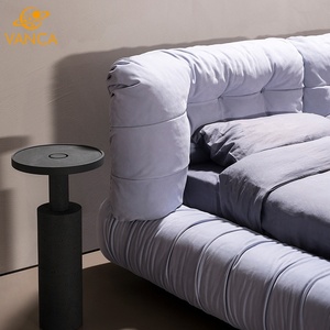 Muebles de dormitorio de tela contemporánea natural, marco de madera maciza, camas, nuevo estilo, <span class=keywords><strong>cama</strong></span> de madera tapizada, marco de madera, <span class=keywords><strong>cama</strong></span> tamaño King - Product Image 2