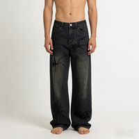 Jeans pour hommes style streetwear à imprimé toile d'araignée, coupe ample, jambe large, en denim délavé, pour usage quotidien Y2K, vente en gros OEM