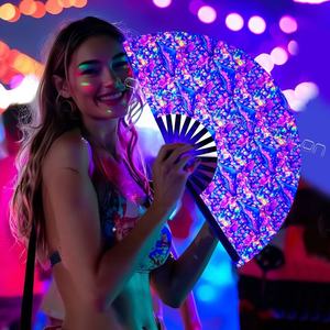 Abanico de Mano Plegable Vintage de 13 Pulgadas y 33CM, Estilo de Arte Popular, Técnica Pintada, Portátil para Fiesta de Halloween - Product Image 1