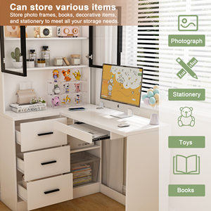 <span class=keywords><strong>Scrivania</strong></span> per <span class=keywords><strong>Computer</strong></span> a L Integrata con Libreria in Legno, Semplice <span class=keywords><strong>Scrivania</strong></span> da Studio per Camera da Letto con Cassetti Pieghevoli - Product Image 3