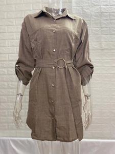 TKS Europäisch-Amerikanischer Neuer Stil Schnür-<span class=keywords><strong>Cardigan</strong></span> Einfarbiges Hemdkleid mit Umlegekragen und Taillierung für den Frühling - Product Image 1