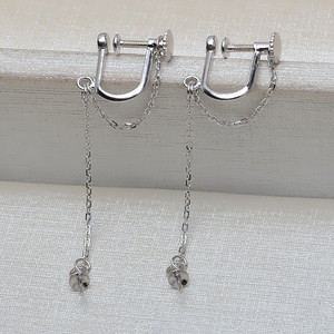 Bijoux en alliage Wenchi, Argent S925, Clip en U pour l'oreille, Chaîne longue à pampilles, Support vide pour perle, Accessoire DIY pour mariage - Product Image 4