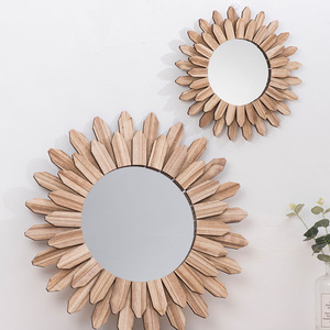 Handmade Wooden Sunburst <b>Wall</b> <b>Mirror</b> Round Decorative Hanging <b>Mirror</b> <b>Set</b> Of 2 For Home Decor - Product Image 1