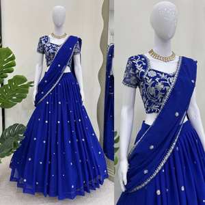 Colección de Lehenga Saree de Lujo con Volantes Estilo Bollywood, en Poliéster Faux Georgette con Intrincado Trabajo de Hilo y Lentejuelas, Ideal para Fiestas - Product Image 3