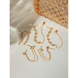 Pendientes colgantes de oro de 18 quilates, cadena de borlas de acero inoxidable, circonita redonda, para mujer, joyería de fiesta - Product Image 3