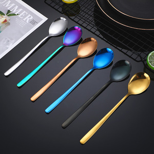 Sendok kopi teh Stainless Steel, gagang panjang Set sendok kopi perak emas mawar untuk pesta kecil Korea logam makanan penutup sendok dapur ide hadiah - Product Image 4
